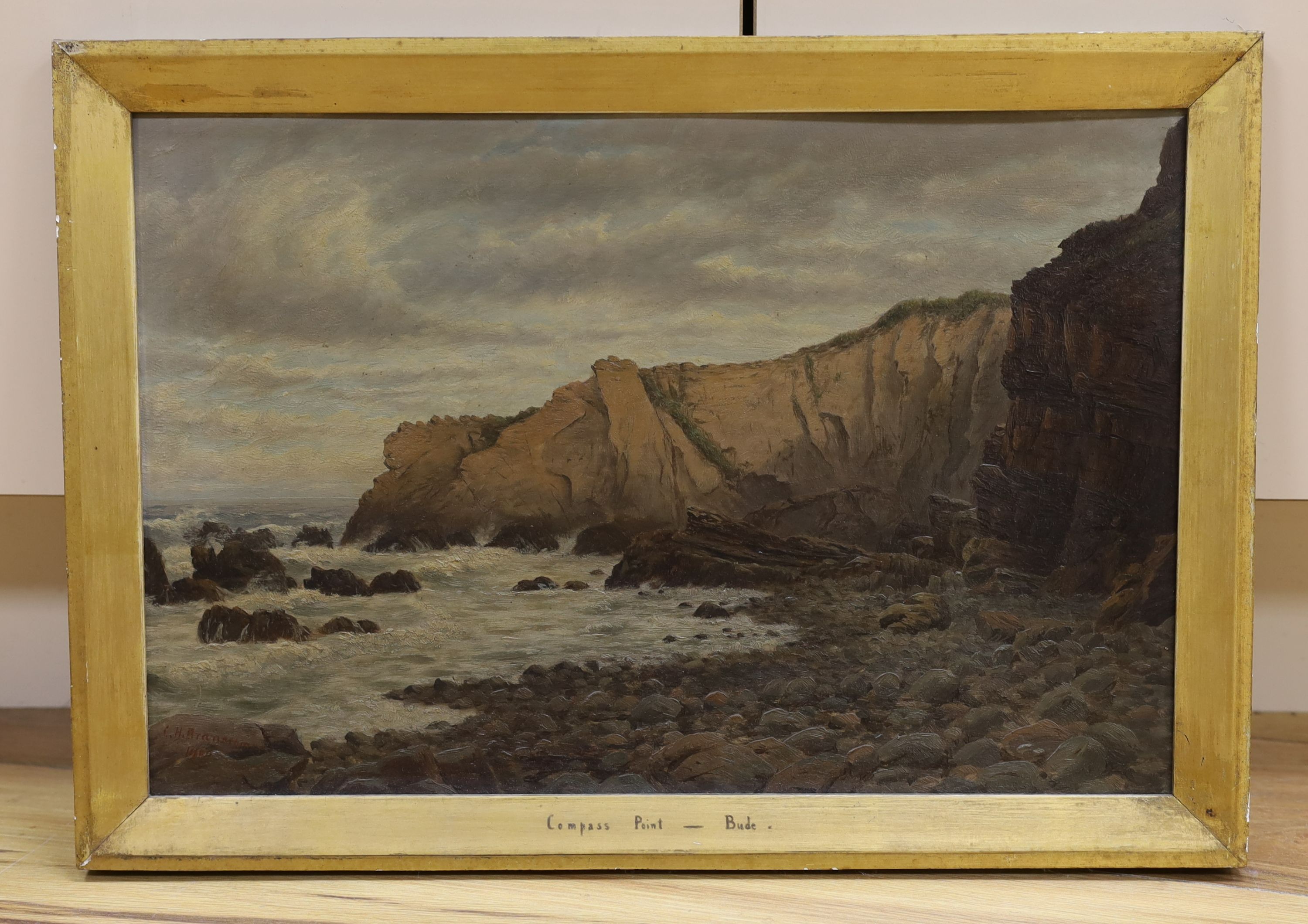 Charles H... Branscombe (act.1891-1922), oil on board, 'Compass Point, Bude', signed and dated 1906, 30 x 45cm